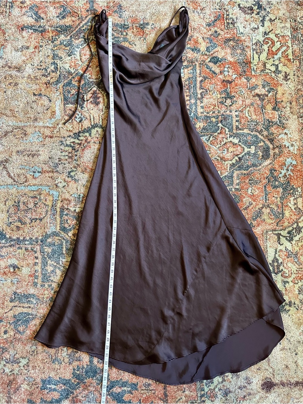 Zara Satin Cowl Maxi Dress in Dark Brown - Picture 7 of 8